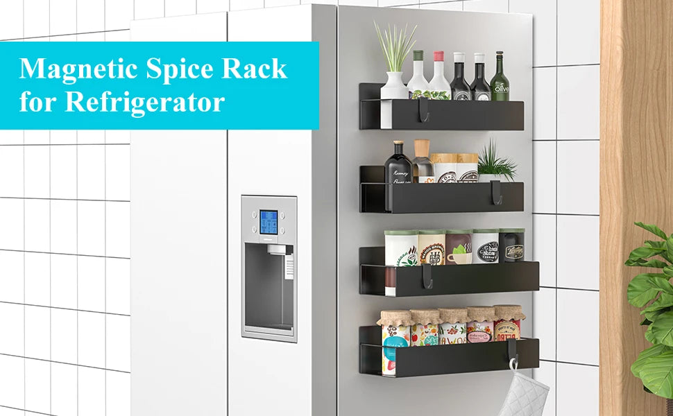 4 Pack Magnetic Spice Storage Rack Organizer for Refrigerator and Oven, Cream White Fridge Organizers and Storage