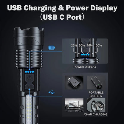 Rechargeable LED Flashlights, Super Bright Handheld Flashlight, 7 Modes with COB Work Light, Tactical Flash Light for Home